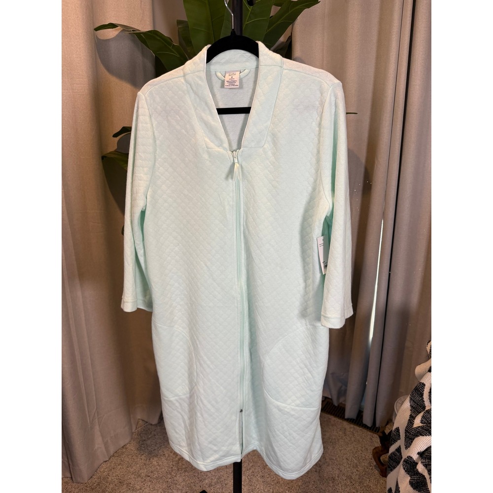 Croft & Barrow Womens Mint Green Quilted Zip Front Robe M ZC14R004RS NWT